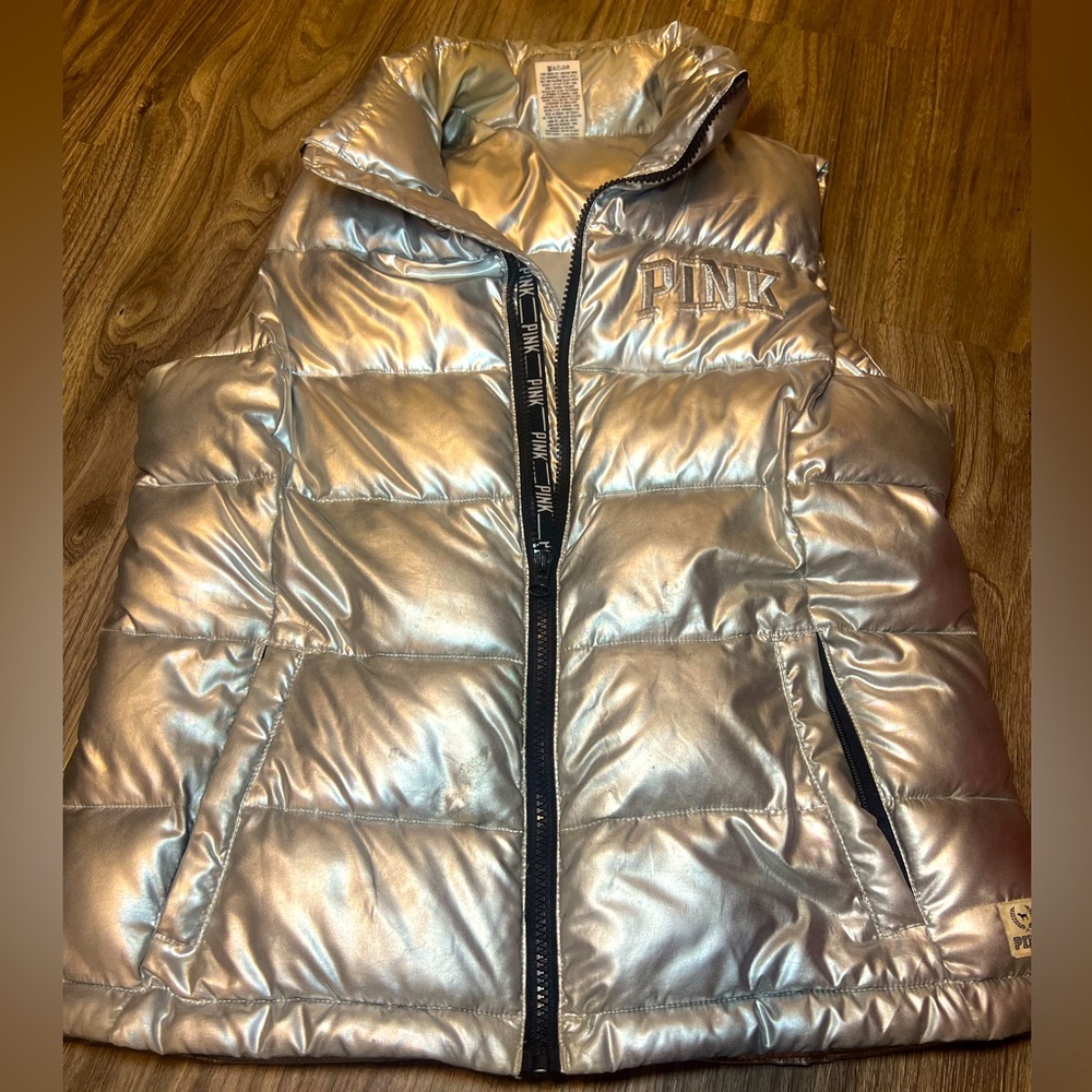 Pink Victoria’s Secret puffer jacket